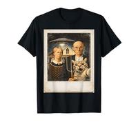 Funny Alien Cat Selfie Art Rétro UFO American Gothic Parodie T-Shirt