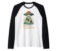 Funny Alien Christmas Believe UFO Santa Abduction Men Women Manche Raglan