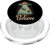 Funny Alien Christmas Believe UFO Santa Abduction Men Women PopSockets PopGrip pour MagSafe