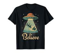 Funny Alien Christmas Believe UFO Santa Abduction Men Women T-Shirt
