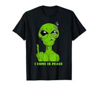 Funny Alien Design Co. T-Shirt Alien Drôle Come in Peace Graphique Extraterrestre Enlèvement Zone 51 Noir Unisex-Adulte S