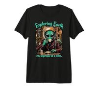 Funny Alien Exploring Earth Espresso Lover Coffee, Italie T-Shirt Haut de Gamme