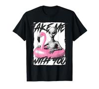 Funny Alien in Flamingo Float Take Me with You Sarcastique T-Shirt