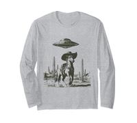 Funny Alien OVNI Cowboy Cheval Désert Cactus Western Graphic Manche Longue