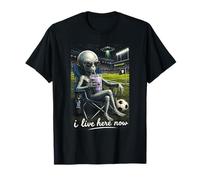 Funny Alien Soccer I Live Here Meme Boba Tea Design T-Shirt