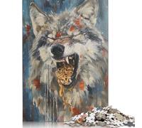 Funny Angry Gray Wolf Food Puzzle 1000 Pièces Educa Jouet en Bois Jeu D'Intelligence Décoration Intérieure Jeu Éducatif Challenge Toy Adultes & Enfants des 14 Ans 1000pcs (75x50cm)