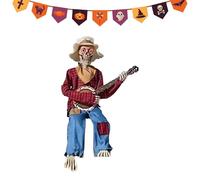 Funny Animated Dueling Banjo Skeletons | Halloween Animated Banjo Skeleton Ornament with Light Up Eyes,Country Musicians Guitarist for Holiday Garden Pathway Backdrop Retail Store Parties Supplies