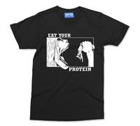 Funny Anime T-Shirt Eat Your Protein Attack on Japanese Tee Manga Art Gym Shirt