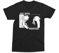 Funny Anime T Shirt Eat Your Protein Attack on Japanese Tee Manga Art Gym Shirt Black XL