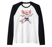Funny Axolotl Doing Karate Samurai Ninja Axolotl Manche Raglan