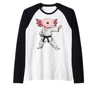 Funny Axolotl Doing Karate Samurai Ninja Axolotl Manche Raglan