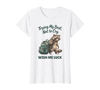 Funny Back to School Wish me Luck Raton Laveur T-Shirt Graphique avec Valeur, Femme, Blanc, M