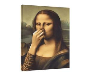 Funny Bathroom Art Painting - Mona Lisa Oil Wall Mural With Humour Vintage Whimsical Style | Decorative Artwork For Restaurant, Hôtel, Garden, Holiday Party, Home Room, And Dormitory Spaces