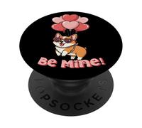 Funny Be Mine Valentines Day Heart Balloons Corgi Dog Lover PopSockets PopGrip Adhésif