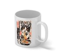 Funny Black and White Cat Noodle Lover Novelty Cup - Anime Style Gag Gift for Men & Women Tasse blanche Café Mug
