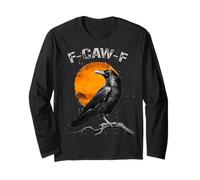 Funny Black Bird Vintage Black Crow, F-Caw-F Moon Manche Longue