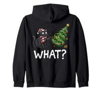 Funny Black Cat Pushing Christmas Tree Over Cat What? Sweat à Capuche