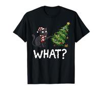 Funny Black Cat Pushing Christmas Tree Over Cat What? T-Shirt