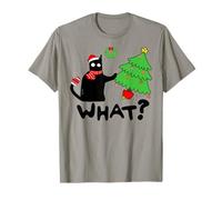 Funny Black Cat Pushing Christmas Tree Over Funny Cat What? T-Shirt