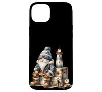 Funny Boat Captain GNOME on Vintage Suitcase and Lighthouse Coque pour iPhone 15 Plus
