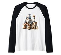 Funny Boat Captain GNOME on Vintage Suitcase and Lighthouse Manche Raglan