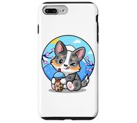 Funny Boba Bubble Tea Cherry Sakura Blue Merle Corgi Lover Coque pour iPhone 7 Plus/8 Plus