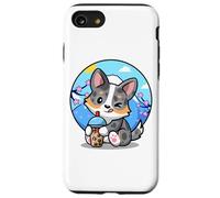 Funny Boba Bubble Tea Cherry Sakura Blue Merle Corgi Lover Coque pour iPhone SE (2020) / 7/8