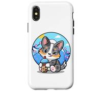Funny Boba Bubble Tea Cherry Sakura Blue Merle Corgi Lover Coque pour iPhone X/XS