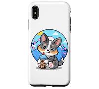 Funny Boba Bubble Tea Cherry Sakura Blue Merle Corgi Lover Coque pour iPhone XS Max