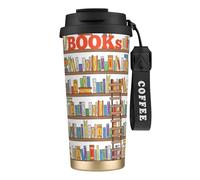 Funny Book Shelf Collection and Ladder Bouteille d'eau avec couvercle à paille en acier inoxydable large goulot isolé anti-fuite pour femme Noir