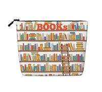 Funny Book Shelf Collection and Ladder Multi Functional Single Layer Linen Makeup Bag - Fashion and Practical Cosmetic Storage Bag, Noir , Taille unique