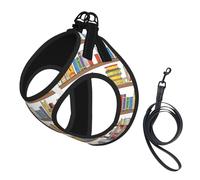 Funny Book Shelf Collection and Ladder Print Dog Harness, 2 boucles, gilet pour chien, clip de laisse avant anti-traction, pour chiens de petite et moyenne taille