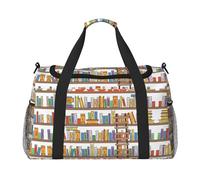 Funny Book Shelf Collection And Ladder Sac de voyage pliable Sac fourre-tout Sac à main Sac à main pour les escapades de week-end, pour les voyages spontanés, Noir, Taille unique, Noir/blanc, One Size