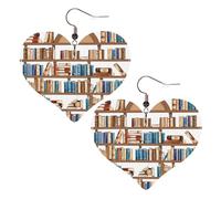 Funny Book Shelf Collection Boucles d'oreilles élégantes en cuir en forme de cœur Accessoires tendance et uniques pour un usage quotidien, taille unique