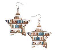Funny Book Shelf Collection Boucles d'oreilles élégantes en cuir Motif étoiles Accessoires tendance et uniques pour un usage quotidien, taille unique