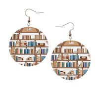 Funny Book Shelf Collection Boucles d'oreilles rondes élégantes en cuir - Accessoires tendance et uniques pour un usage quotidien, taille unique