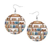 Funny Book Shelf Collection Boucles d'oreilles rondes élégantes en cuir - Accessoires tendance et uniques pour un usage quotidien, taille unique