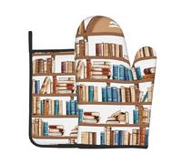 Funny Book Shelf Collection Lot de 2 gants de cuisine et maniques imprimés 17,8 x 27,9 cm