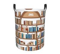 Funny Book Shelf Collection Panier à linge rond monocouche avec poignées, panier en tissu Oxford résistant à l'eau pour chambre à coucher, salle de bain, cuisine