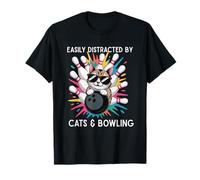 Funny Bowler Easily Distracted by Cats and Bowling Animal T-Shirt