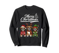 Funny Boxer Dog Reindeer Elf Santa Hat Merry Christmas Xmas Sweatshirt
