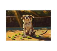 Funny Brittanys - Casse-tête en bois pour adultes - 300 pièces - Puzzles en bois pour sports de tennis - Décoration amusante pour le divertissement à domicile