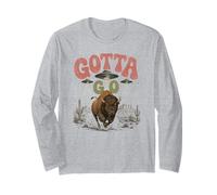 Funny Buffalo Gotta Go UFO Alien Desert Design Western Humour Manche Longue