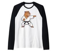 Funny Capybara Doing Karate Samurai Ninja Capybara Manche Raglan