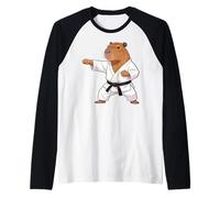 Funny Capybara Doing Karate Samurai Ninja Capybara Manche Raglan