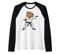 Funny Capybara Doing Karate Samurai Ninja Capybara Manche Raglan