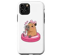 Funny Capybara on Pool Float Drinking Boba Bubble Tea Coque pour iPhone 11 Pro