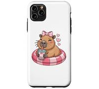 Funny Capybara on Pool Float Drinking Boba Bubble Tea Coque pour iPhone 11 Pro Max