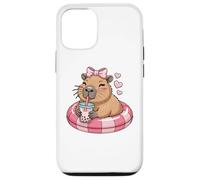 Funny Capybara on Pool Float Drinking Boba Bubble Tea Coque pour iPhone 12/12 Pro
