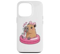 Funny Capybara on Pool Float Drinking Boba Bubble Tea Coque pour iPhone 13 Pro